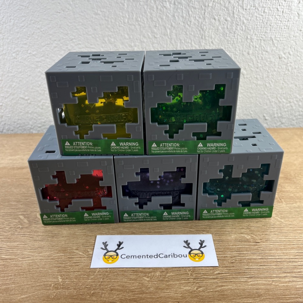 Minecraft Jelly Cubes Fidget Toy Set of 5 (Yellow, Blue, Red, Green, Purple) NEW